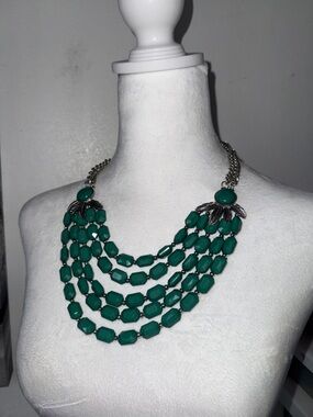 Green Multi-Strand Statement Necklace - Unbranded